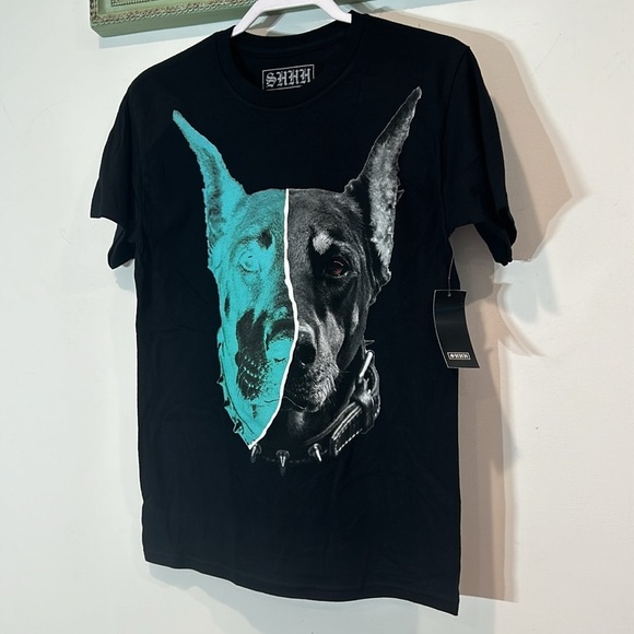 Brand New Shhh doberman fair warning short sleeve crewneck graphic T-shirt black - Picture 2 of 6